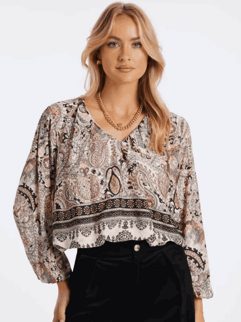 model wearing a bishop + young blouse
