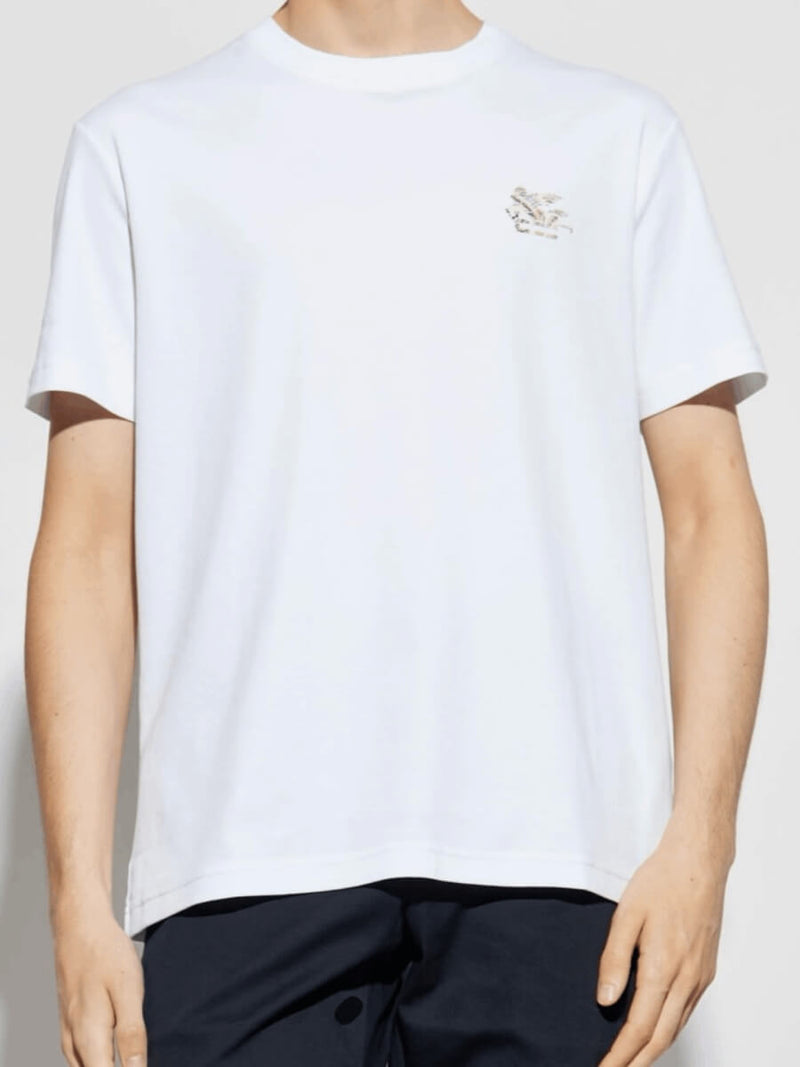 model wearing an etro t-shirt