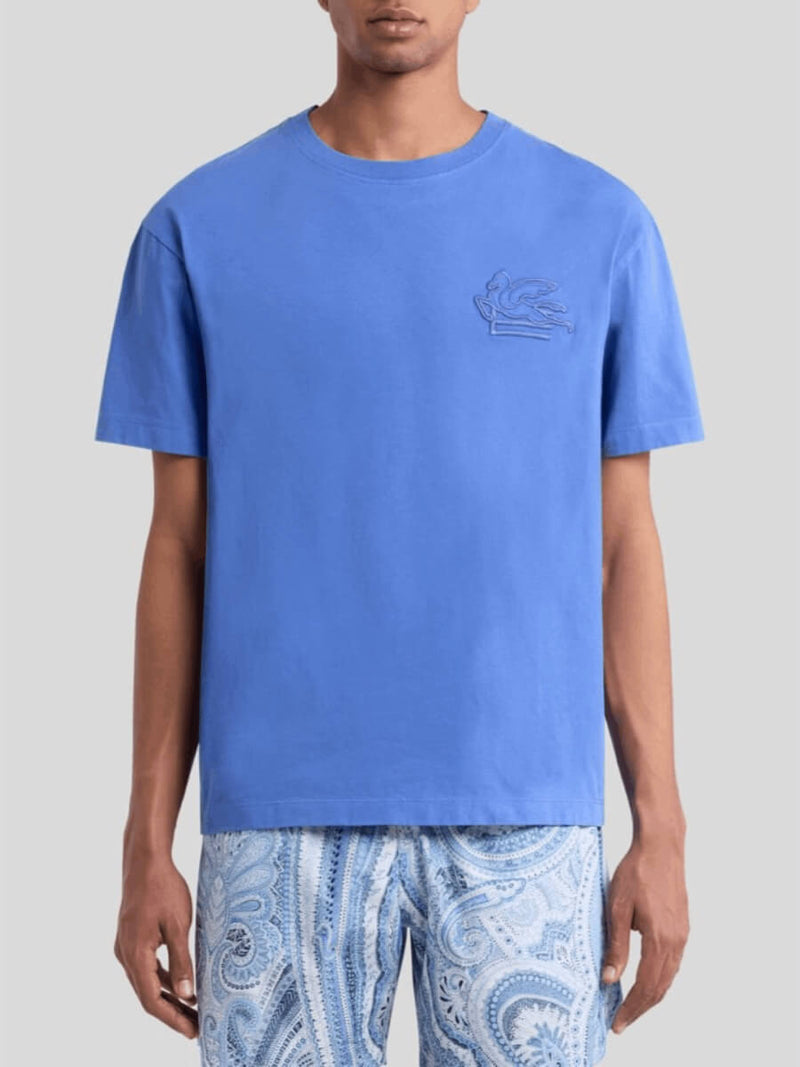 model wearing an etro t-shirt