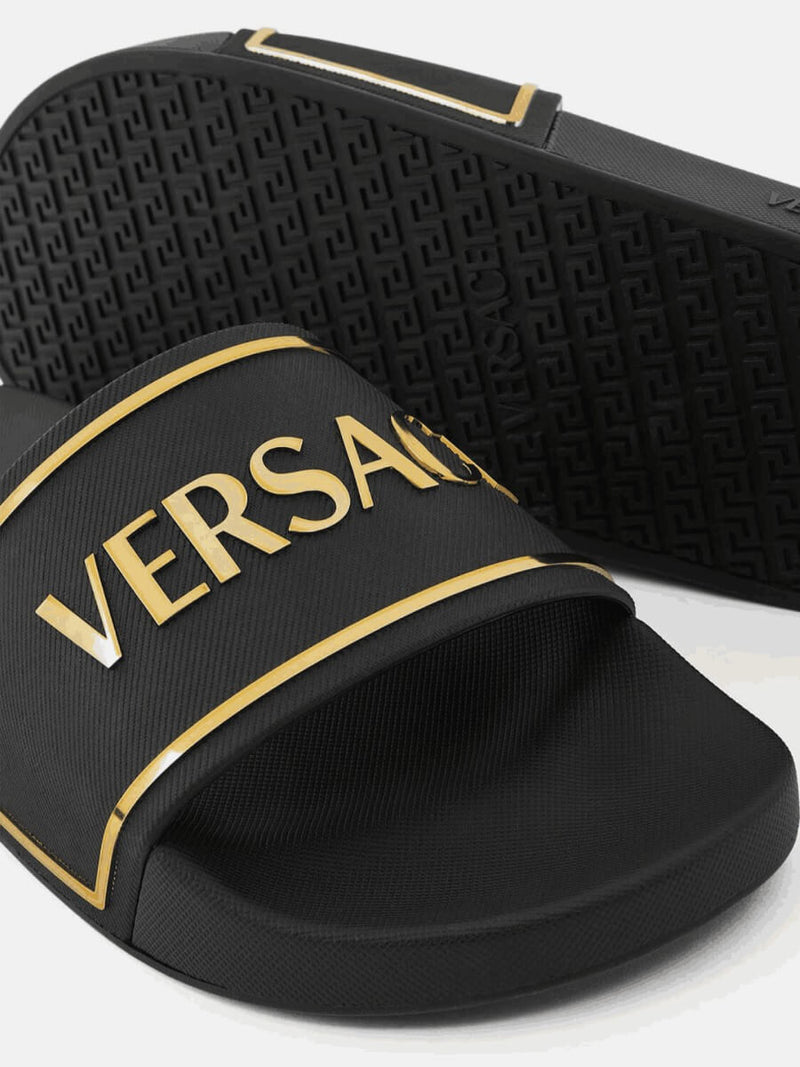 black & gold versace slippers
